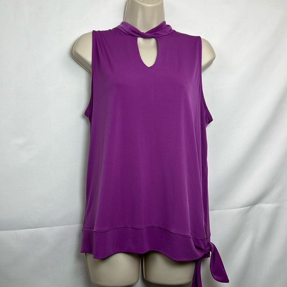 Sheila Rose Purple high neck sleeveless tie waist blouse size XL NWT